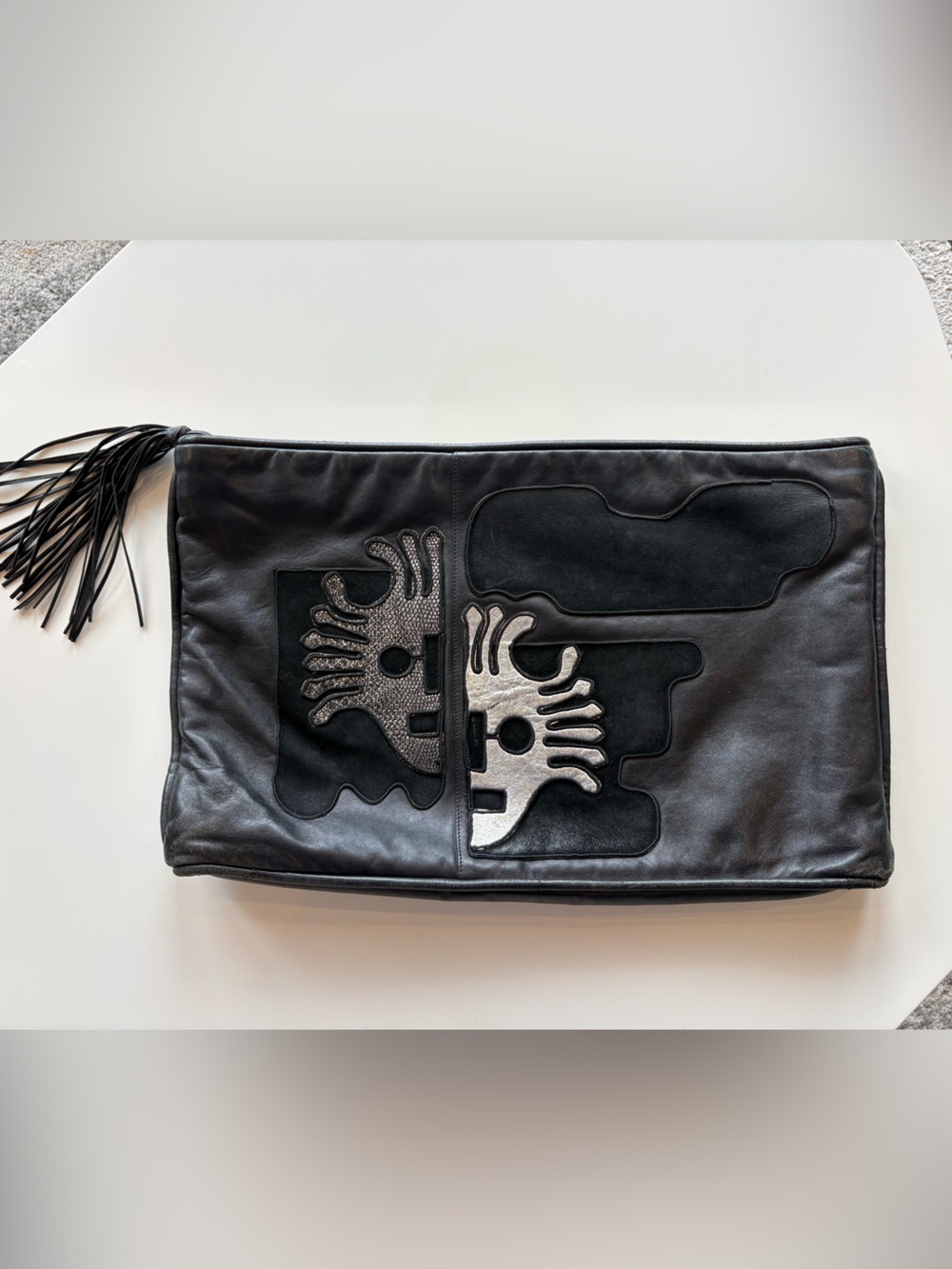 Braccialini Large Black Leather Graphic Fringe